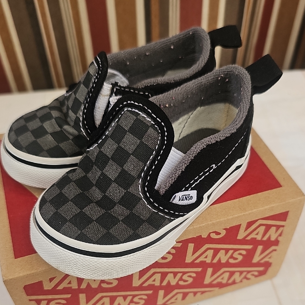 Vans Kids Black and Gray Checkered Slip-On Sneakers - Picture 2 of 6